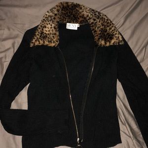 Black jacket with fur collar